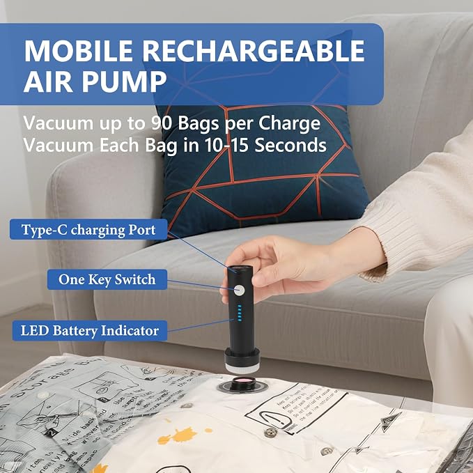 36 Pcs Travel Vacuum Bags for Clothing with Rechargeable Wireless air Pump | Compression Packing Bags for Luggage Suitcase,Carry-on Size Space Saver vacuum storage bags - Image 4