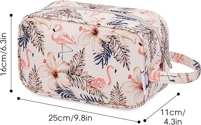 Narwey Travel Toiletry Bag for Women Traveling Dopp Kit Travel Bag for Toiletries Cosmetic Bag Makeup Bag Medicine Bag for Traveling (Beige Flamingo) - Image 5