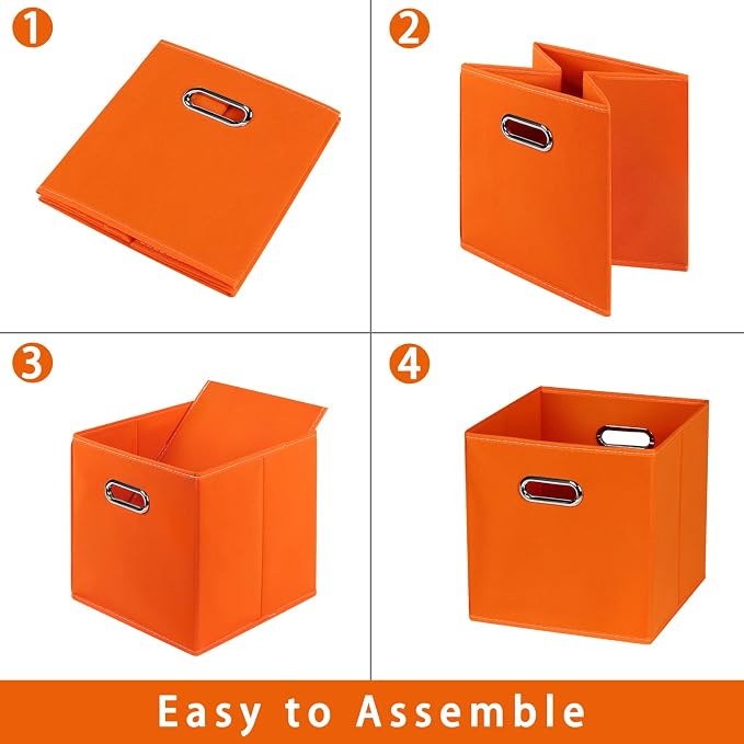 Fabric storage bins Cubes, Fabric Cube Organizer with Handle, Foldable Cube Bins for Cloth or Accessary Storage, 11x11x11, Set of 6, (Orange) - Image 6