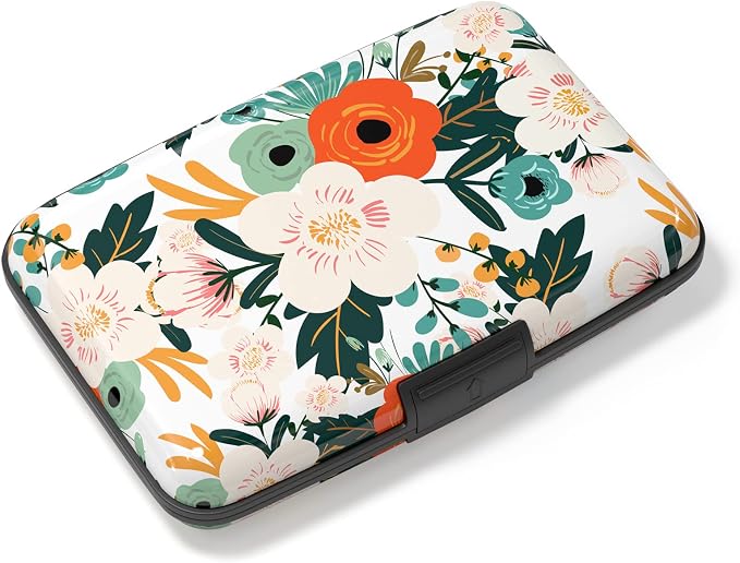 Credit Card Holder, Mini Aluminum Card Wallet RFID Blocking Slim Metal Hard Card Case for Women Men, Colorful Flowers by Atufsuat