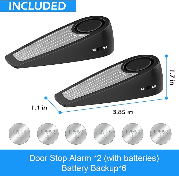 Door Stoppers Alarm Security, 120dB Security Alarm, Hotel Door Alarm, Door Stoppers for Bottom of Door, for Travel, Hotel, Apartment, College Dorm Room, Airbnb Stays, Black, 2 Pack - Image 2