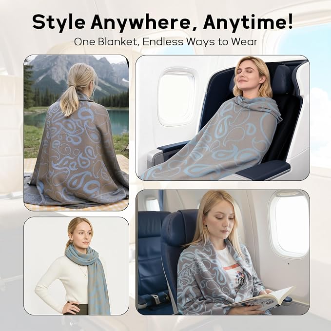 Travel Blanket Airplane - Ultra Soft & Lightweight Knit Design Compact Airplane Blanket,53x72 Inch,Stylish Travel Shawl Wraps for Flights,Office,Home Use,Travel Essentials & Gifts - Image 3