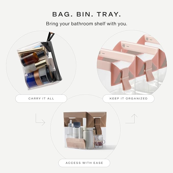 Cadence Parcel - Clear Travel Kit with Zipperless Magnetic Closure - Rose, Large - Durable, Leak-Resistant and TSA Approved Toiletry Bag - Modular Organization - Recycled TPU (2 Qt) - Image 4