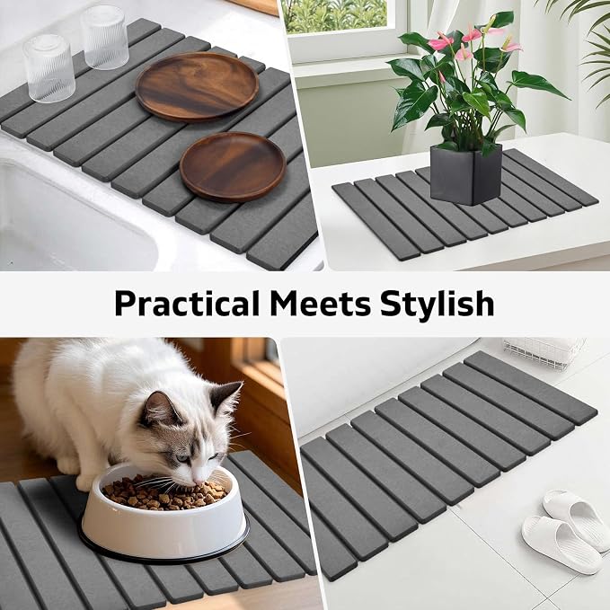 Large Stone Dish Drying Mat for Kitchen Counter – 24"(L)×16 "(W) Foldable Super Absorbent Diatomaceous Earth Dish Drying Mat, Kitchen Counter Mats for Plate Rack, Cups, Match Any Countertop - Gray - Image 7