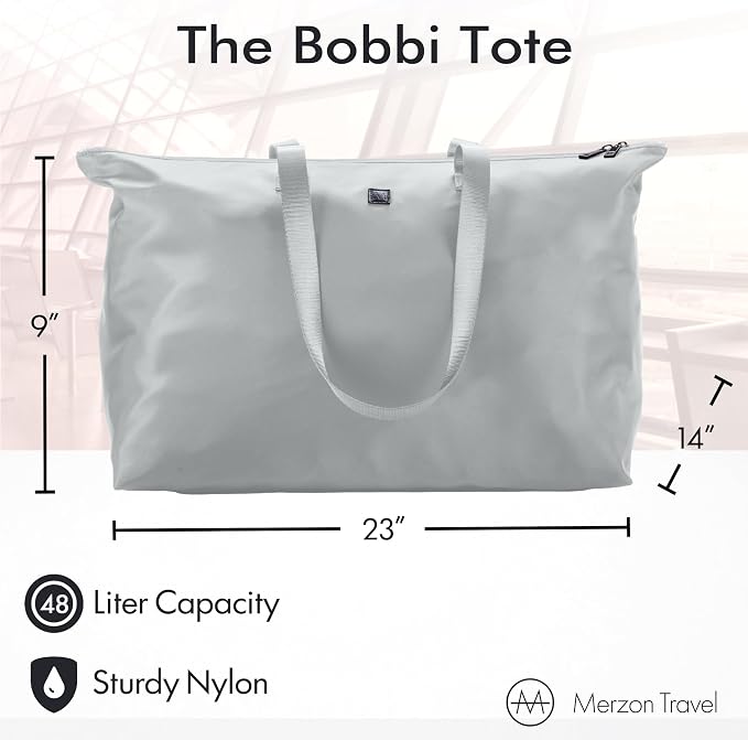 Bobbi Tote | 48L | TOTE-257 Silver | Foldable/Packable Carry-On Personal Item, Trolley Sleeve, Sturdy Water-Resistant Nylon, Fits Under Airline Seat, TSA Friendly - Image 2