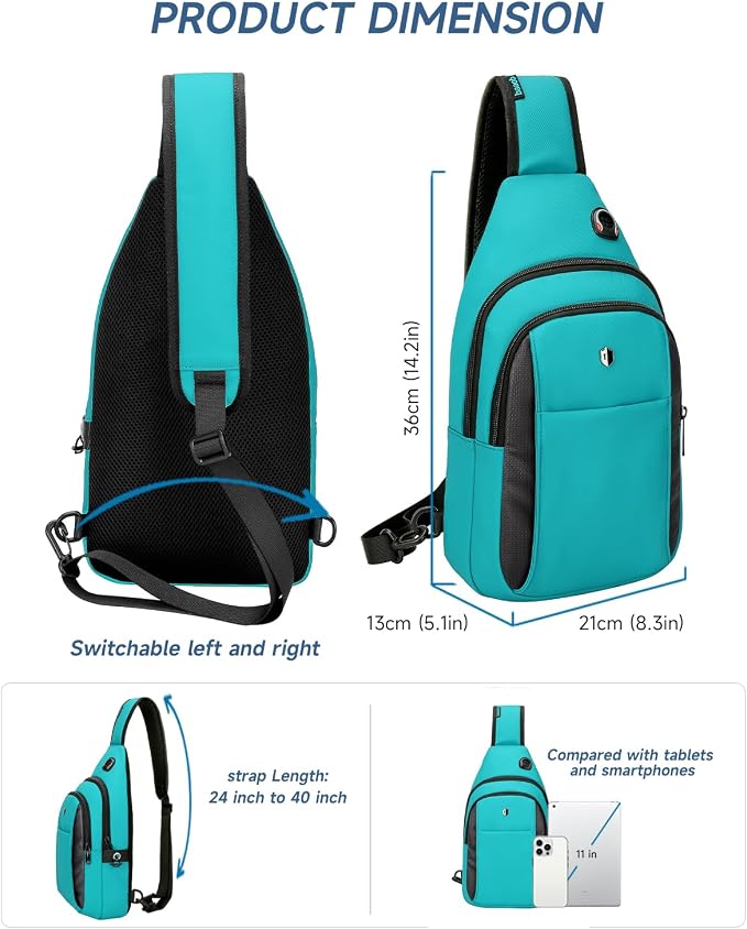 Anti-Theft Sling Bag for Women, Water Resistant Crossbody Backpack, Travel Hiking Chest Pack, Summer Travel Essentials for Beach, Theme Park & College, Fits 11 inch iPad & Switch 2, Turquoise - Image 4