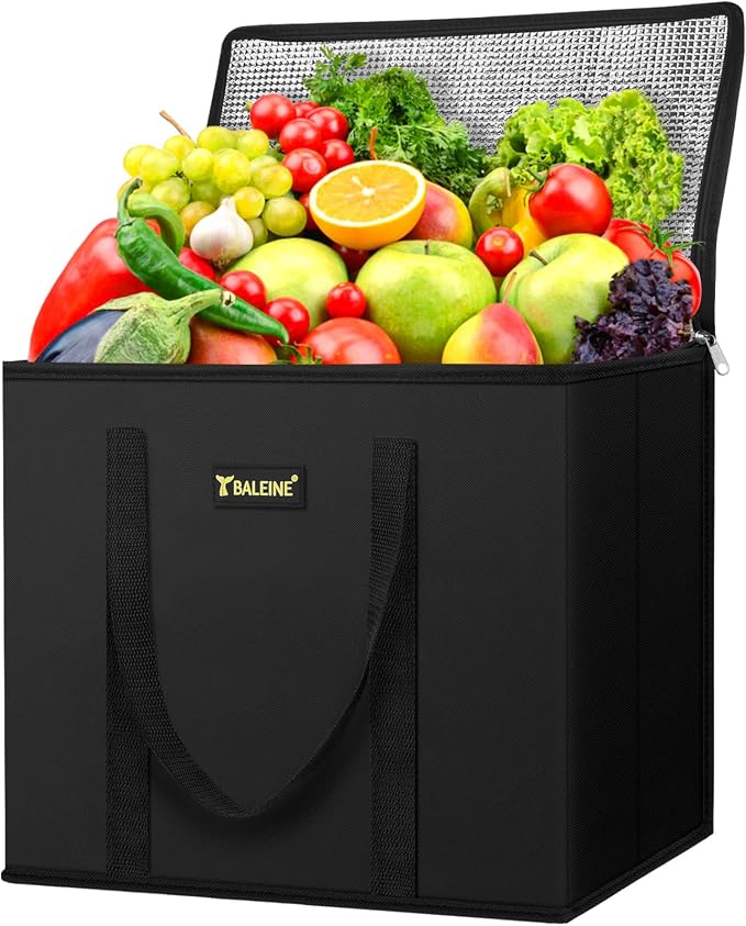 BALEINE 1PK Insulated Reusable Grocery Bag, Heavy Duty Shopping Tote | Foam & Foil Insulation, 9" Long Handles, Reinforced Bottom Keeps Upright, Fold Flat Storage, Water-Resistant Shopping Bag by BALEINE