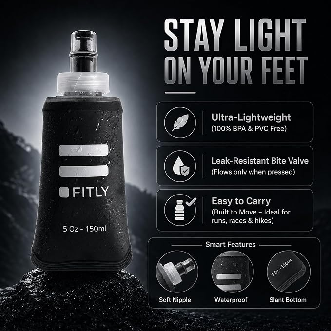 FITLY Soft Flask - Shrink As You Drink Soft Water Bottle for Hydration Pack - Folding Water Bottle Ideal for Running, Hiking, Cycling, Climbing & Rigorous Activity - Image 3