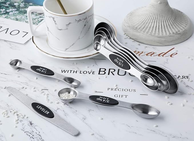 Magnetic Measuring Spoons Set Stainless Steel Stackable Measuring Spoons | Dual Sided Nesting Teaspoons Tablespoons Set of 8 for Measuring Dry and Liquid Ingredients - Image 6