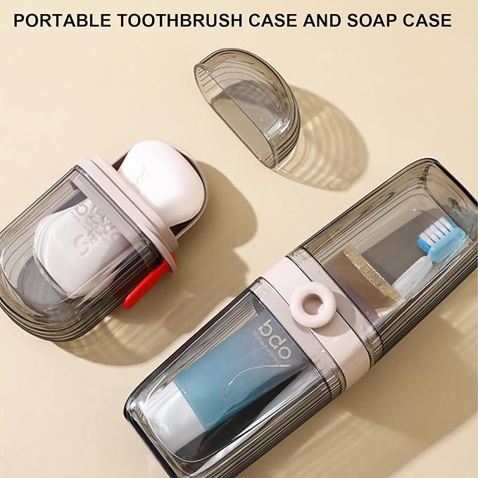 Toothbrush Travel Case & Travel Soap Holder Dish Tray Set of 2, Portable Clear Toothbrush Holders with Cover Leakproof Bar Soap Holder for Traveling School Camping Business Bathroom - Image 2