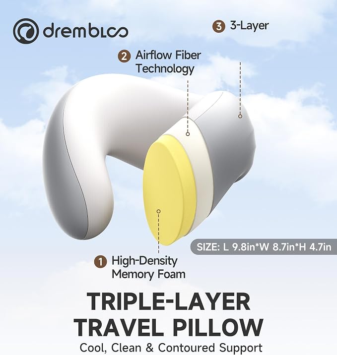 Neck Pillow Airplane, Premium Memory Foam Cooling Travel Pillows for Sleeping, Adjustable Flight Sleep Pillow with Comfortable Breathable Cover, Portable Plane Accessories - Image 6