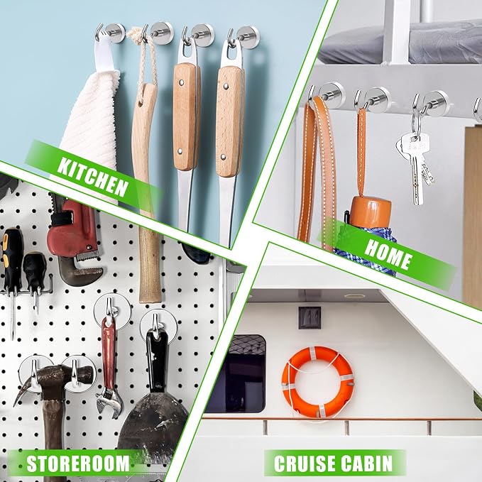 12 Pack Magnetic Hooks Heavy Duty 85lbs Strong Magnets | Metal Hooks for Cruise Cabins Industrial Strength Magnets Hook Perfect for Ships Outdoor Hanging Brackets Refrigerator - Image 5