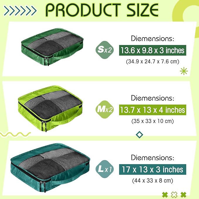 5 Pcs Packing Cubes for Suitcase Large Travel Cubes Carry on Luggage Organizer Bags for Clothes Accessories(Mixed,Green) - Image 2