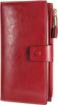 Itslife Womens RFID Blocking Large Capacity Luxury Wax Genuine Leather Wallet Clutch Ladies Card Holder, Red by HOME