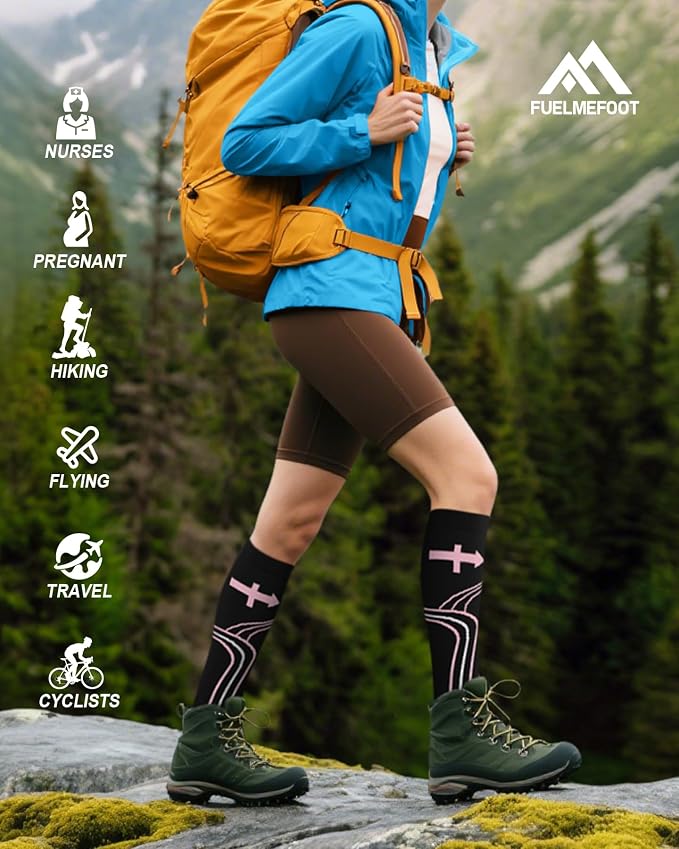 6 Pairs Compression Socks for Women & Men 15-20mmHg Knee High Socks | Graduated Compression Socks Supports Circulation, Ideal for Nurses Pregnancy, Travel, Flying, Running & Daily Wear - Image 7