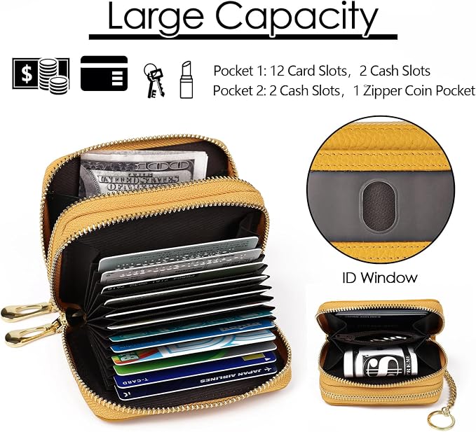 imeetu Rfid Credit Card Holder, Businese Card Case, Wallet for Women Men | Genuine Leather Card Wallet with id Window, Keychain & Double Zipper, Water-resistan Small Wallet with Gift Box, Daily Travel - Image 5