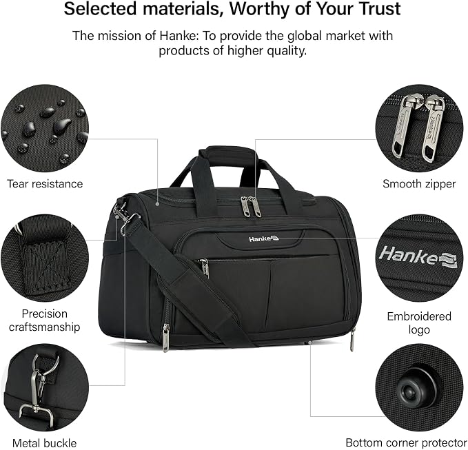 Hanke Small Underseat Carry On Luggage Bags for Travel with 10 Pockets. | Airline Approved Foldable Personal Bag w/ Luggage Sleeve; Tote Duffle & Bento Bag, Flight Attendant Weekender for Men & Women - Image 5