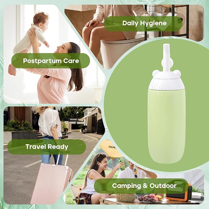 Rotatable Nozzle Portable Bidet – 360ml Touch-Free Nozzle Peri Bottle, Leak-Proof Travel Handheld Bidet for Postpartum Care, Personal Hygiene, Camping & Outdoor Use (Green) - Image 7