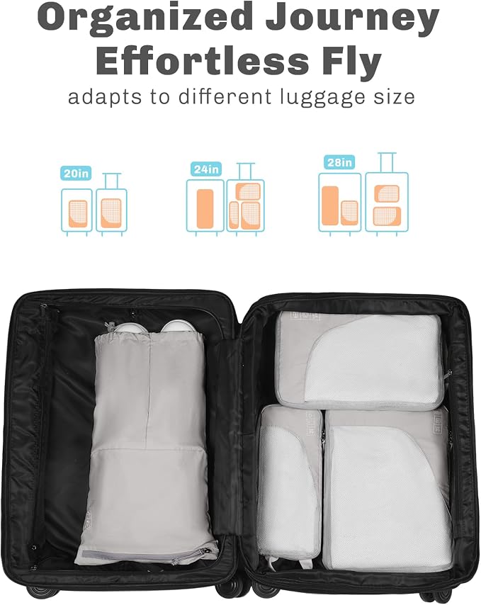 6 Set/ 4 Set/ 2 Set Compression Packing Cubes Travel Essentials Lightweight Nylon Luggage Suitcase Organizer Bag Light Grey 4PCS - Image 3