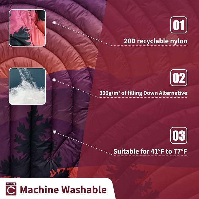 Puffy Camping Blanket,Large Camp Blanket Outdoor Camping Quilt Waterproof | Lightweight Printed Warm Packable Down Alternative Blanket for Camping,Traveling, Stadium, Hiking, Picnics - Image 4