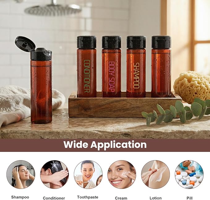 Cosywell 3.4oz Travel Bottles for Toiletries 5 Pack Brown Shampoo Bottles | Preprinted with SHAMPOO, CONDITIONER and BODY SOAP, Leak Proof, TSA Approved, for Lotion Toothpaste Cream, and a Toiletry Bag - Image 6
