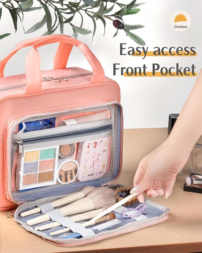 Travel Hanging Toiletry Bag for Women - Waterproof Cosmetic Organizer with Clear Window, Lightweight Bathroom Bags for Essentials, Makeup, Shampoo, Toiletries Dark Pink,Large - Image 5