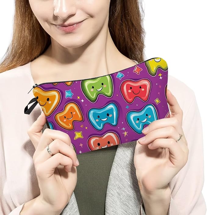 Livel lhood Colorful Cartoon Teeth Small Makeup Zipper Bag | Cartoon Teeth Printed Cosmetic Organizer Pouch, Cartoon Teeth Gift for Women Friends - Image 3