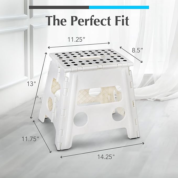 Handy Laundry Folding Step Stool 13 Inch, White, Non-Slip Holds 300 lbs | 13 Inch, White, Foldable Collapsible Step Stool, Non-Slip, Holds 300 lbs, Kitchen Bathroom Bedroom, Adults - Image 5