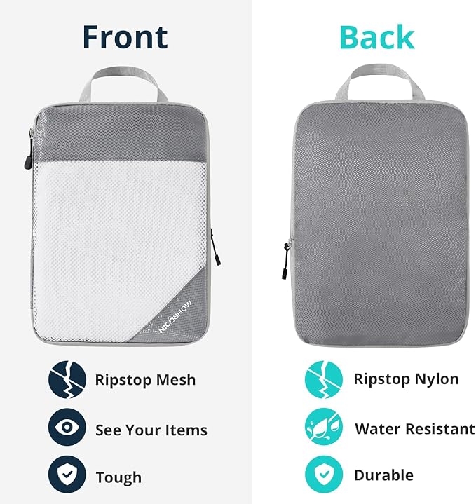 9 Set Compression Packing Cubes for Travel - Compressible, Lightweight, and Space-Saving Packing Cubes, Travel Essentials for Women, Grey - Image 5