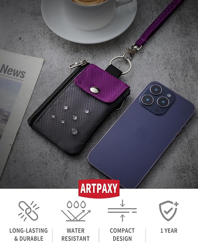 Artpaxy Minimalist Wallet For Mens Womens, Keychain RFID Blocking Zipper Small Wallet with ID Window 2 Lanyards,Water Resistant Travel Cash Card Coin Case Boys Girls - Image 2