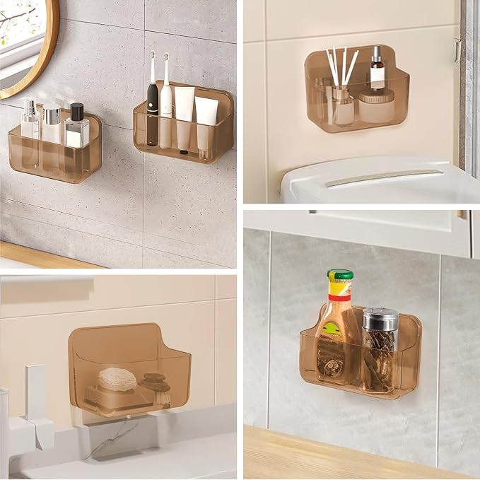 CGBE 2-Pack Cabinet Door Organizer, Self Adhesive Bathroom Shelves, Amber | Acrylic Shower Caddy, Wall Mounted Storage, No Drilling, Automatic Draining, For Cabinet Door and Shower Wall - Image 6