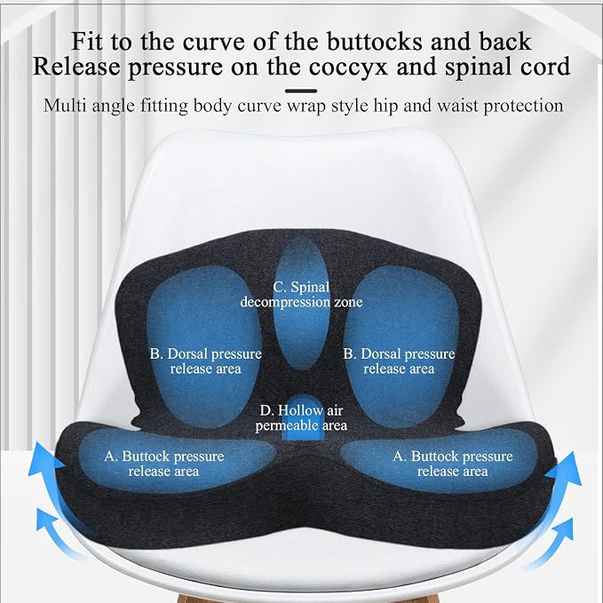 Seat Cushion with Lumbar Support Pillow, Back and Seat Cushion for Office | Ergonomic L-Shaped Car Seat Cushion for Cars, Wheelchairs, Truck Seat Cushion for Sciatica & Lower Back Pain Relief - Image 8