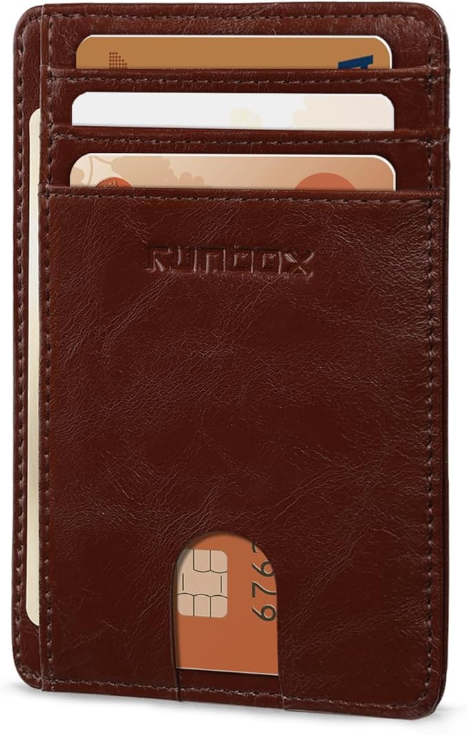 RUNBOX Slim Wallet for Men and Women, RFID Blocking Leather Card Holder | Minimalist 8-slot design fits IDs and credit cards in a thin profile for front pockets, purses, pants and travel by RUNBOX