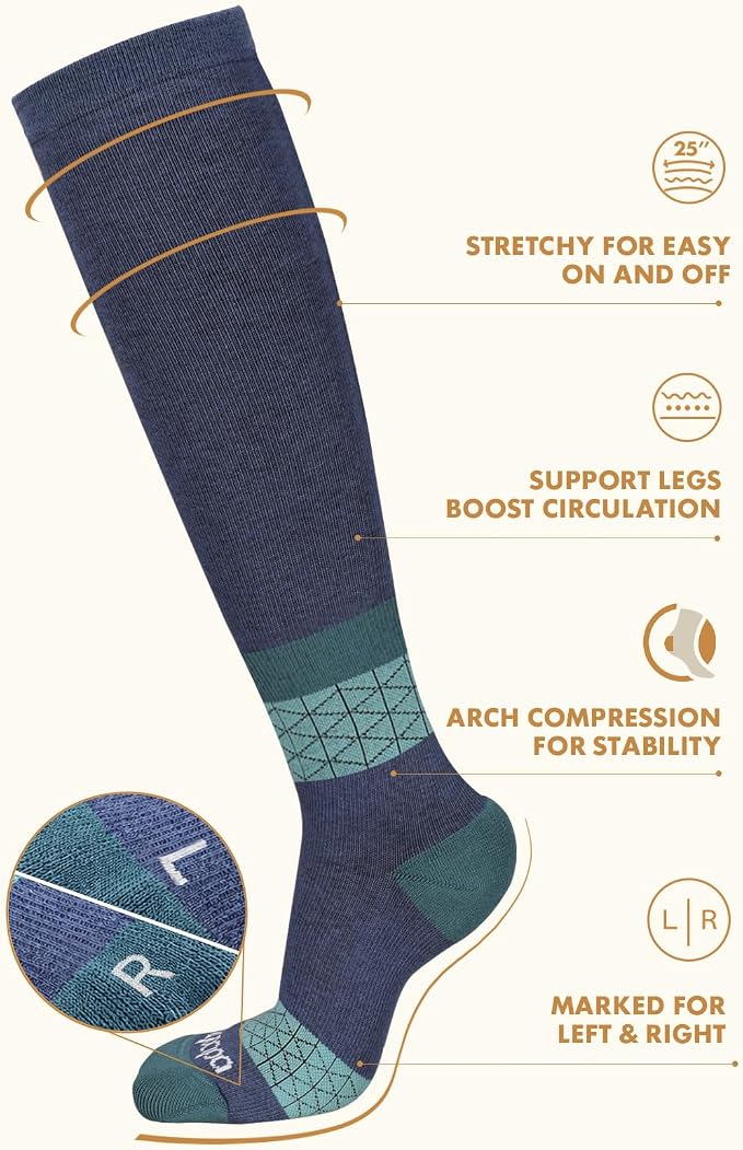 Thick Soft Cotton Compression Socks | 2 Pairs 15-20mmHg Cushioned Soft Breathable Comfortable Knee High Compression Socks for Women Men, Pregnancy Travel Nurse - Image 6