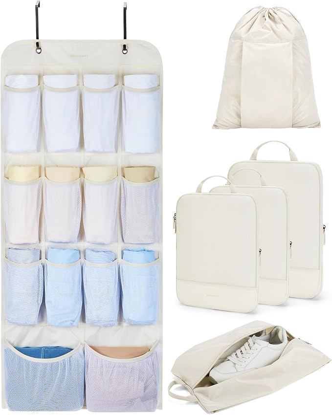 BAGSMART Hanging Compression Packing Cubes 6 Set Cruise Travel Essentials | 3-Fold Space Saving Hanging Shelves, Closet Organizers & Storage, Compressible Suitcase Organizer Bags, Machine Washable Cube by BAGSMART