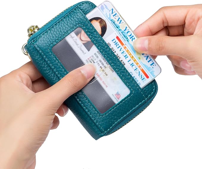 imeetu Rfid Credit Card Holder, Businese Card Case, Wallet for Women Men | Genuine Leather Card Wallet with id Window, Keychain & Double Zipper, Water-resistan Small Wallet with Gift Box, Daily Travel - Image 2