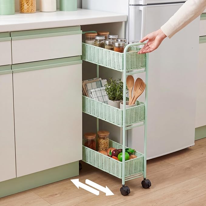 Utility Slim Storage Cart,3-Tier Rolling Kitchen Office Laundry Room Cart with Wheels,Mobile Shelving Unit Organizer for Living Room,Bathroom, Baby Diaper,Art,Dining Room Narrow Places - Image 3