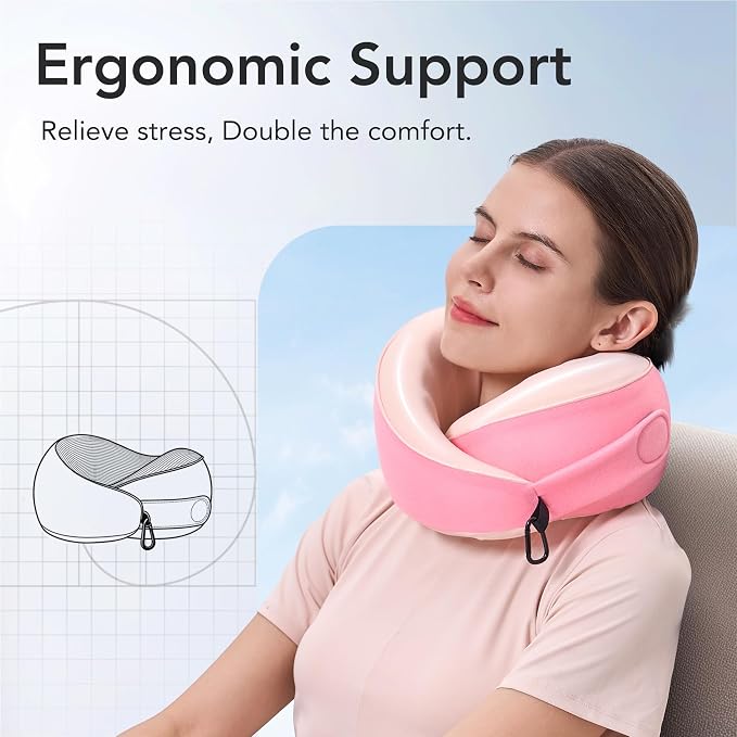 KPNEOL Travel Pillow, 100% Pure Memory Foam Travel Neck Pillow Airplane Neck Support Ergonomic Design for Traveling Suitable for Airplanes (Cool Pink, Standard, C-Shape) - Image 3