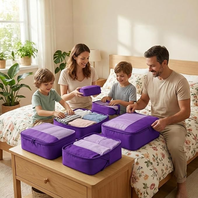 4 Piece Compression Packing Cubes for 3–7 Day Travel, Space Saving Travel Organizers with Breathable Mesh, Double-Zipper Packing Cubes for Carry-On & Suitcases (Lavender) - Image 7