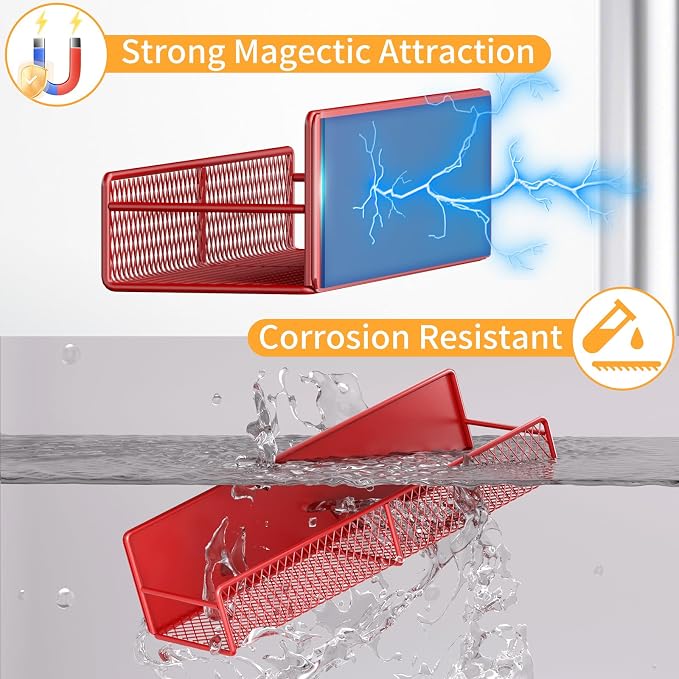 DTUQYX Magnetic Spice Rack for Refrigerator, 4 Pack 100% Metal Strong Magnet Fridge Shelves, Space Saving Spice Organizer, No Drilling Moveable Home Kitchen Laundry Room Storage Organization, Red - Image 4