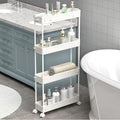 Slim Storage Cart 4 Tier,Bathroom Organizer Rolling Utility, Mobile Shelving Unit Slide Out for Office, Kitchen, Laundry Room & Narrow Places,White by Home