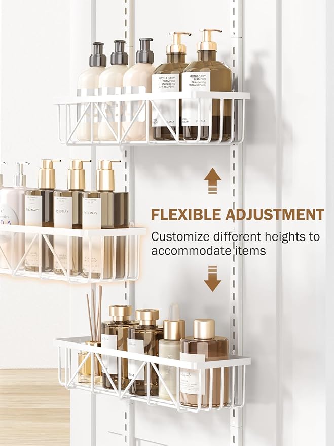 Delamu Narrow 9-Tier Over the Door Pantry Organizer, Adjustable Pantry Storage, Metal Hanging Spice Rack, Cabinet Door Organizer for Kitchen, Bathroom, Laundry Room, 12.5" White - Image 3