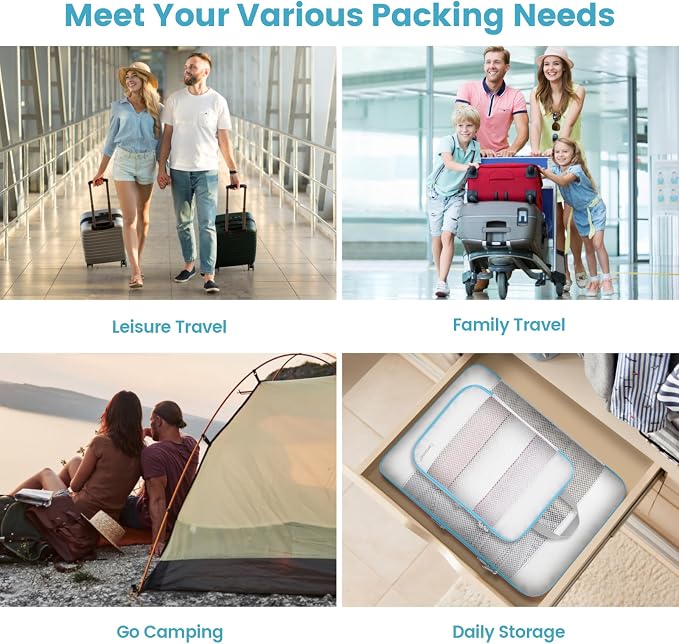 Cambond Mesh Compression Packing Cubes for Travel - 4 Set Organizers, White | Keep Clothes Sorted, See Through Mesh helps quickly find what you need, Compression Zip Design, Lightweight, Luggage Tidy - Image 8