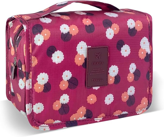 Portable Hanging Toiletry Bag for Travel,Small Multifunctional Makeup Cosmetic Bag for Women,Waterproof Travel Toiletries Organizer,Shower Bathroom Pouch with Hook for Gym,Camping - Red Flower by Unknown