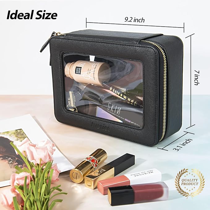 Aveniee Clear Makeup Bag Organizer,Large Travel Toiletry Bag for Women, Waterproof Cosmetic Pouch with Zippers,Car Organizers and Storage Case for Accessories,Black - Image 2