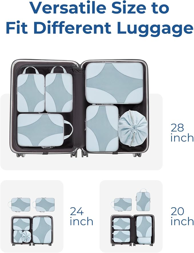 Bagsmart Compression Packing Cubes, Travel Bag Cruise Ship Essentials | Lightweight, Compressible Suitcase Organizer Set fit Standard Carry-On & Checked Luggage, 6 Set, 14 Set Washable Packing Bags - Image 6