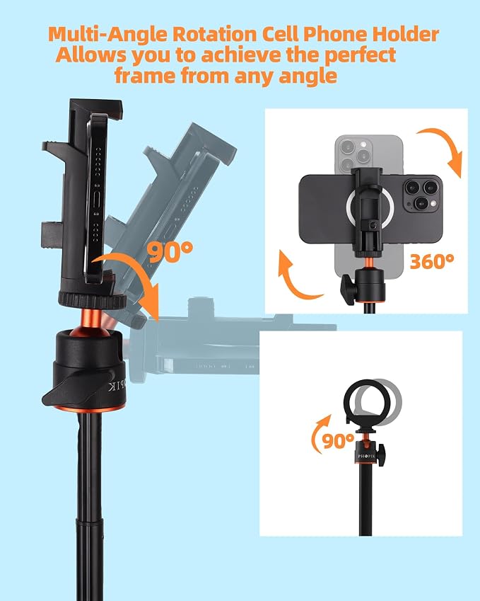 56" Magnetic Tripod for iPhone,Phone Tripod MagSafe Compatible with iPhone/Android,GoPro, DJI Osmo Pocket 3,Protable Selfie Stick Tripod for Vlogging, Video Recording,Travel Content Creators - Image 3
