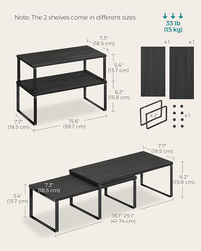 SONGMICS Cabinet Organizer Shelf, Set of 4 Spice Rack, Kitchen Storage | Kitchen Storage, Spice Rack, Steel and Particleboard, Ebony Black and Matte Black, BYSTRO Collection UKCS028B01 - Image 6