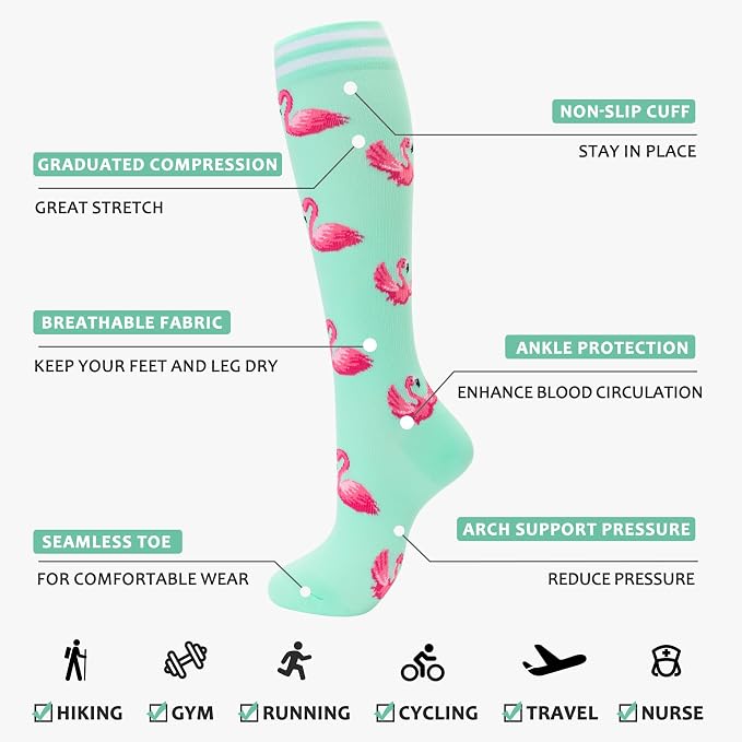 fenglaoda Compression Socks Women Men 4 Pairs, Knee High Support Socks for Running, Sports, Travel, Flight, Nurse - Image 3
