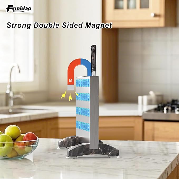 Magnetic Knife Block,Stainless Steel Magnetic Knife Holder Stand for Kitchen Counter,Strong Double Sided Magnet Knife Storage Rack - Image 2
